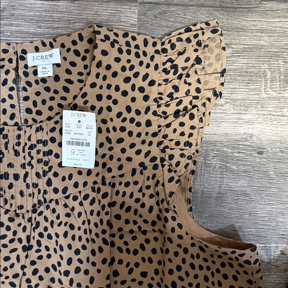 J. Crew Tan and Black Polka Dot Ruffle Sleeve Camisole